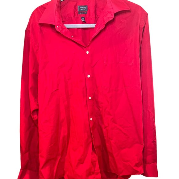 Arrow Long Sleeve Shirt Button Down Collared Button Cuff Red Large - Picture 12 of 12